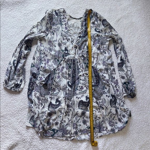 Free People White Graphic Tie Front Blouse - Picture 6 of 12